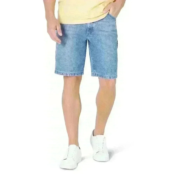 Mens Wrangler Premium Relaxed Fit Carpenter Denim Shorts Size 44, 46 Medium Wash - Picture 1 of 11
